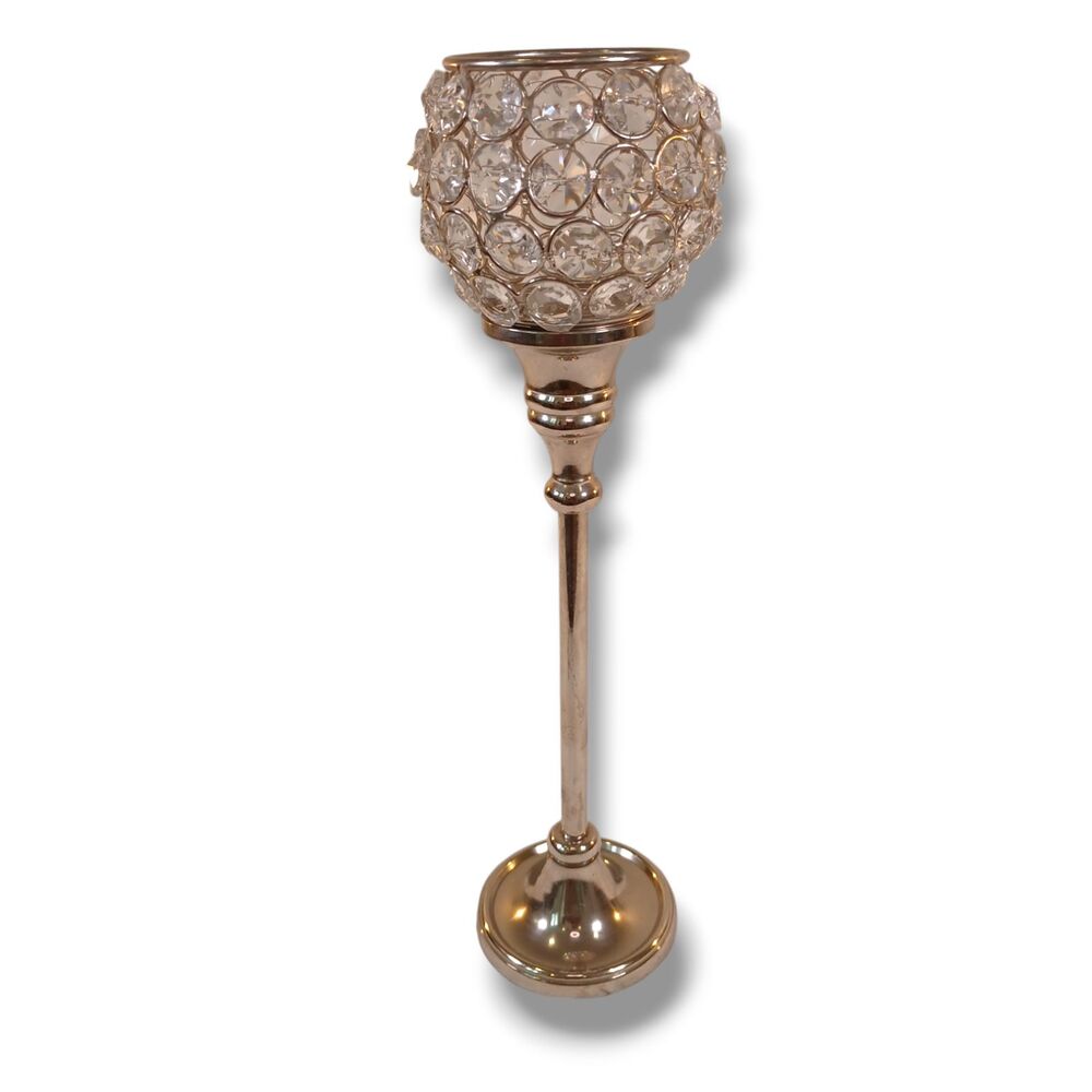 Silver Crystal Votive Candlestick Holder 12 inches Geometric 3D Effect Elegant